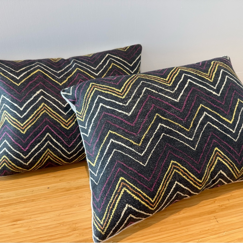St Frank Plum Chevron Kuba Cloth Lumbar Pillows, Feather/Down Inserts, SET OF 2